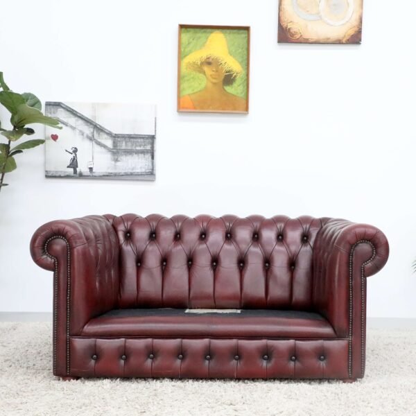 GENUINE LEATHER CHESTERFIELD 2 SEATER SOFA - Image 11