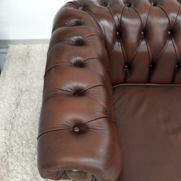 GENUINE LEATHER BROWN CHESTERFIELD 3 & 2 SEATER SOFA - Image 12