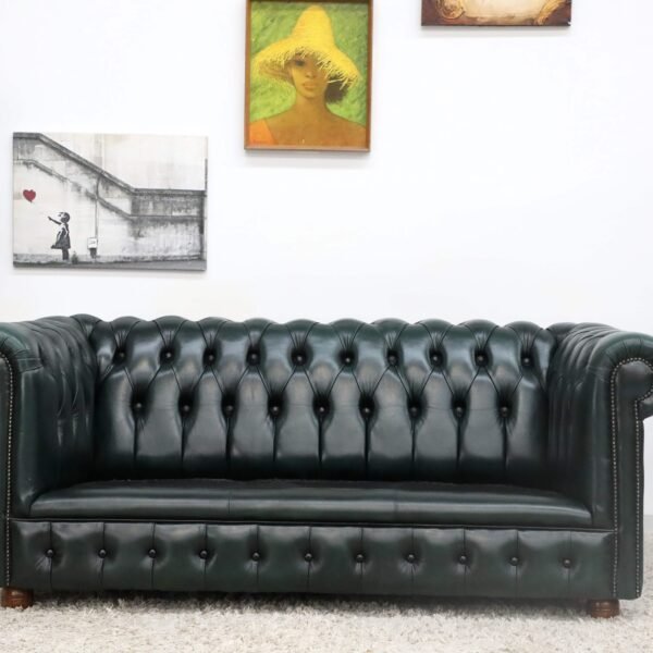 GENUINE LEATHER GREEN CHESTERFIELD 3 & 2 SEATER SOFA - Image 12