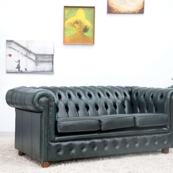 GENUINE LEATHER GREEN CHESTERFIELD 3 & 2 SEATER SOFA - Image 13