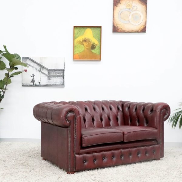 GENUINE LEATHER CHESTERFIELD 2 SEATER SOFA - Image 13