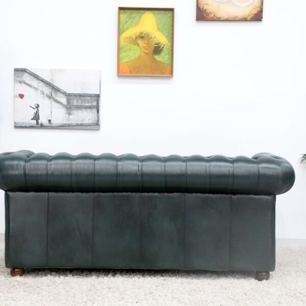 GENUINE LEATHER GREEN CHESTERFIELD 3 & 2 SEATER SOFA - Image 16