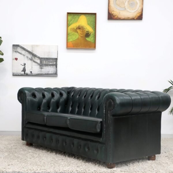 GENUINE LEATHER GREEN CHESTERFIELD 3 & 2 SEATER SOFA - Image 19