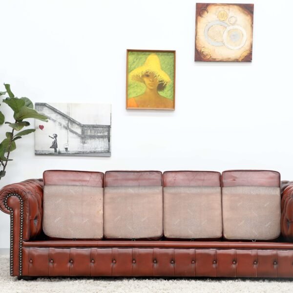 GENUINE LEATHER MORAN CHESTERFIELD 4 SEATER SOFA AND TUBCHAIRS - Image 13