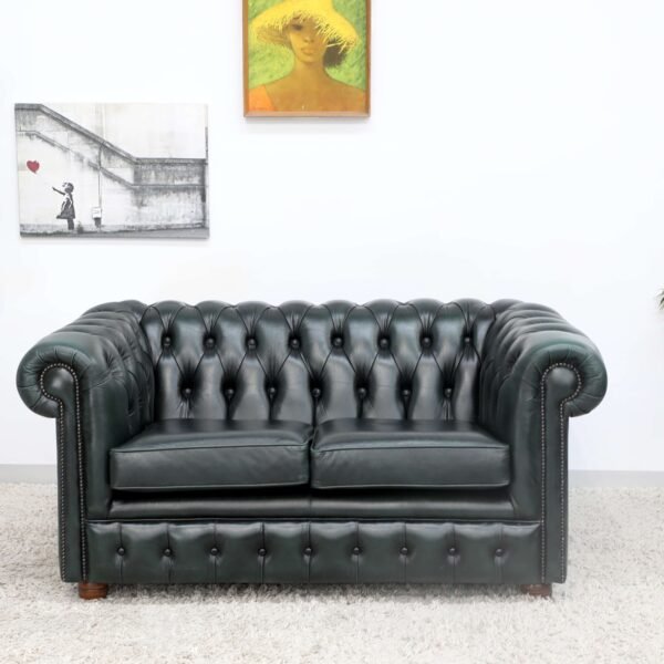 GENUINE LEATHER GREEN CHESTERFIELD 3 & 2 SEATER SOFA - Image 20