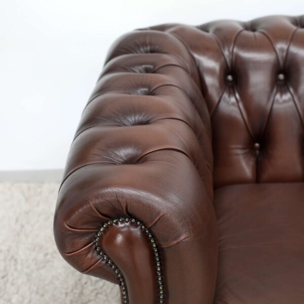 GENUINE LEATHER BROWN CHESTERFIELD 3 & 2 SEATER SOFA - Image 23