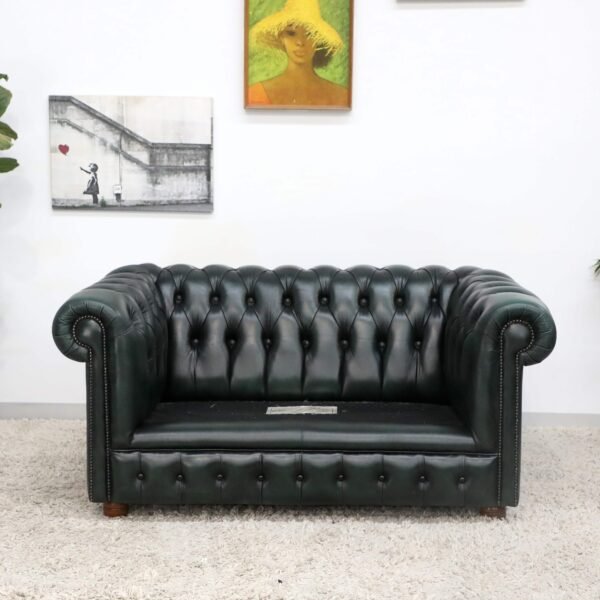 GENUINE LEATHER GREEN CHESTERFIELD 3 & 2 SEATER SOFA - Image 30