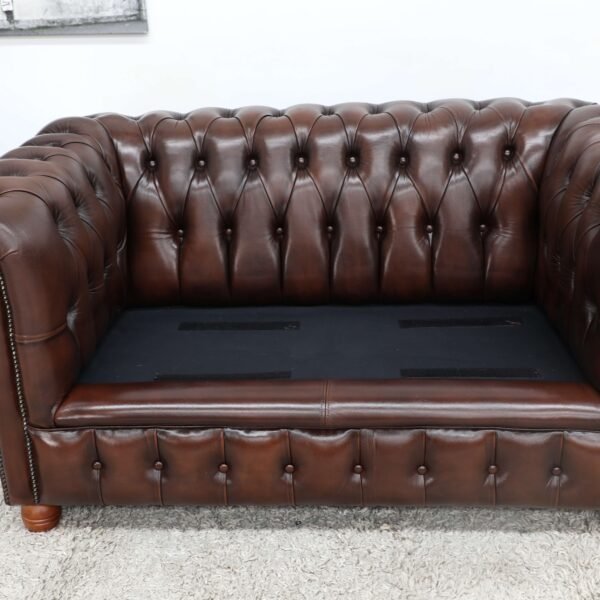 GENUINE LEATHER BROWN CHESTERFIELD 3 & 2 SEATER SOFA - Image 32