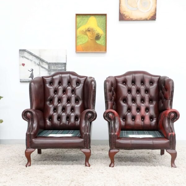 GENUINE LEATHER CHESTERFIELD 3 SEATER SOFA AND WING CHAIRS - Image 34