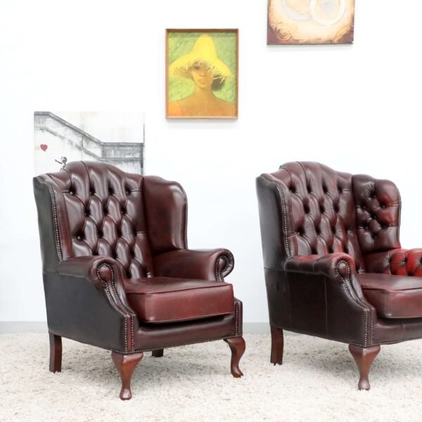 GENUINE LEATHER CHESTERFIELD 3 SEATER SOFA AND WING CHAIRS - Image 35