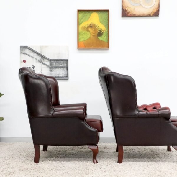 GENUINE LEATHER CHESTERFIELD 3 SEATER SOFA AND WING CHAIRS - Image 36