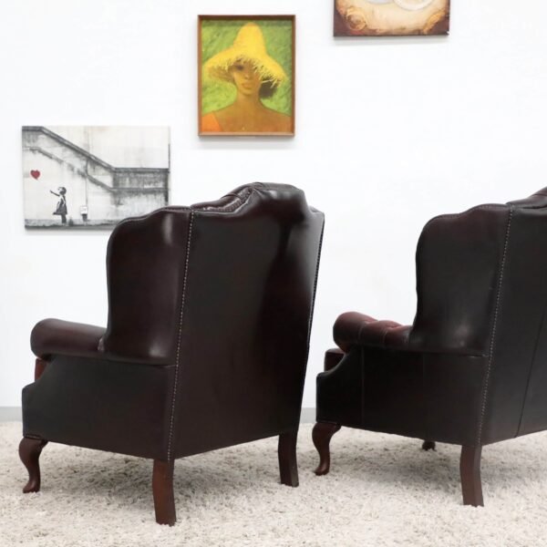 GENUINE LEATHER CHESTERFIELD 3 SEATER SOFA AND WING CHAIRS - Image 41