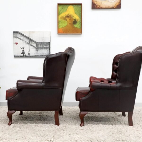 GENUINE LEATHER CHESTERFIELD 3 SEATER SOFA AND WING CHAIRS - Image 42