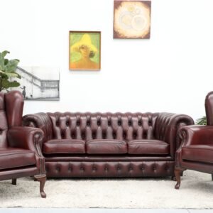 BEAUTIFUL CHESTERFIELD 3 SEATER SOFA AND WING CHAIRS