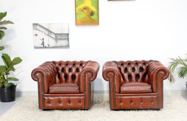 GENUINE LEATHER CHESTERFIELD MORAN TUB CHAIRS