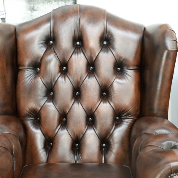 GENUINE LEATHER CHESTERFIELD WING CHAIRS - Image 4