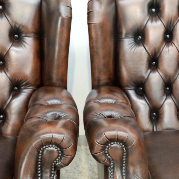 GENUINE LEATHER CHESTERFIELD WING CHAIRS - Image 5