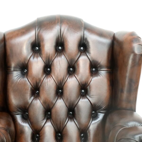 GENUINE LEATHER CHESTERFIELD WING CHAIRS - Image 7