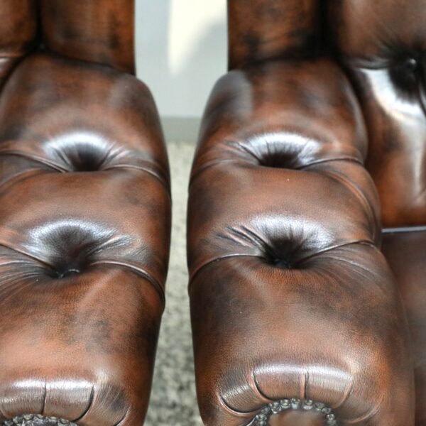 GENUINE LEATHER CHESTERFIELD WING CHAIRS - Image 9
