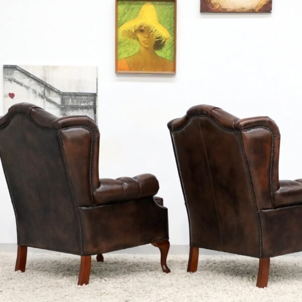 GENUINE LEATHER CHESTERFIELD WING CHAIRS - Image 15