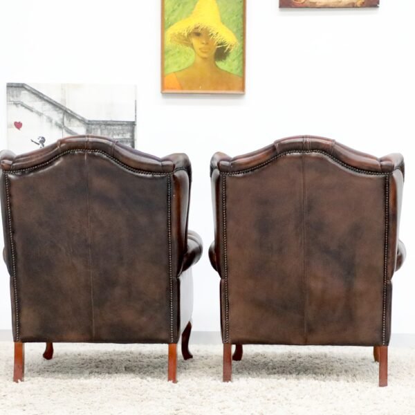 GENUINE LEATHER CHESTERFIELD WING CHAIRS - Image 16