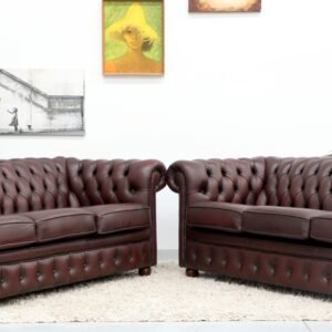 GENUINE LEATHER CHESTERFIELD PAIR OF 3 SEATER SOFA