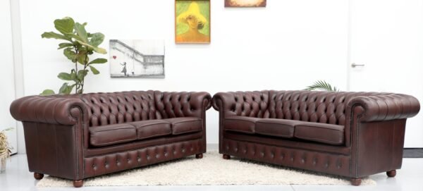 GENUINE LEATHER CHESTERFIELD PAIR OF 3 SEATER SOFA