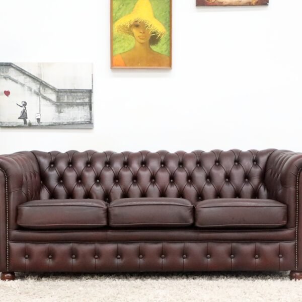 GENUINE LEATHER CHESTERFIELD PAIR OF 3 SEATER SOFA - Image 2
