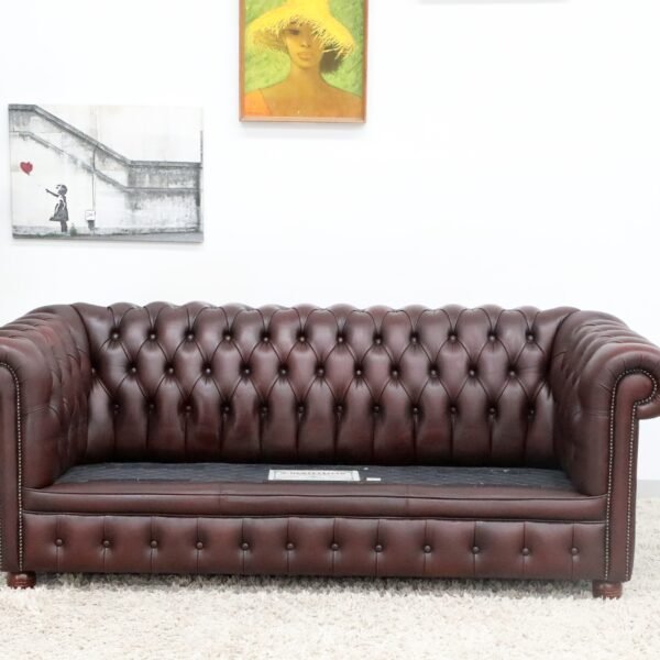 GENUINE LEATHER CHESTERFIELD PAIR OF 3 SEATER SOFA - Image 13
