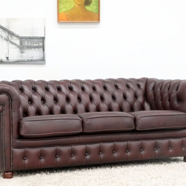 GENUINE LEATHER CHESTERFIELD PAIR OF 3 SEATER SOFA - Image 14