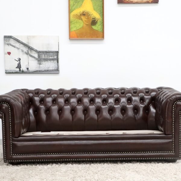 GENUINE LEATHER MORAN CHESTERFIELD 3 SEATER SOFA - Image 11