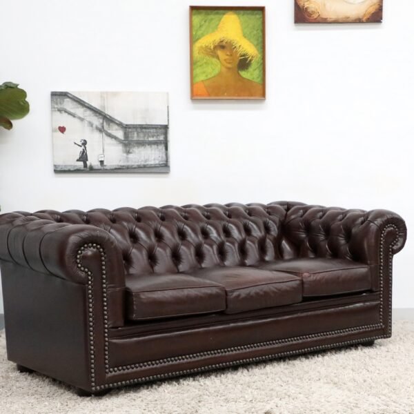 GENUINE LEATHER MORAN CHESTERFIELD 3 SEATER SOFA - Image 12