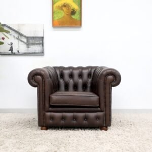 GENUINE LEATHER BROWN CHESTERFIELD SINGLE TUBCHAIR
