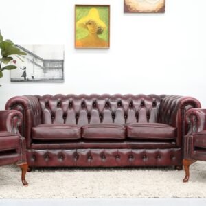 GENUINE LEATHER CHESTERFIELD 3 SEATER SOFA AND WINGCHAIRS(3 PC)