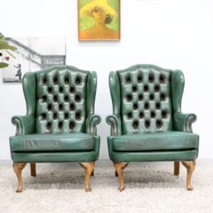 GENUINE LEATHER MORAN CHESTERFIELD WING CHAIRS