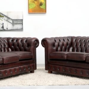 GENUINE LEATHER CHESTERFIELD PAIR OF 3 SEATER SOFA
