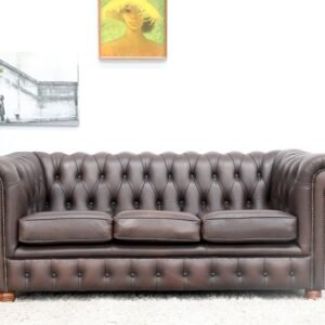 GENUINE LEATHER BROWN CHESTERFIELD 3 SEATER SOFA