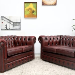 Genuine Leather Classic Chesterfield Pair of 2 Seater Sofa