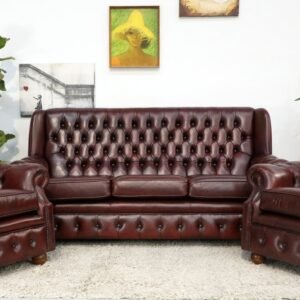 GENUINE LEATHER CHESTERFIELD LOUNGE SUITE(3 PC)