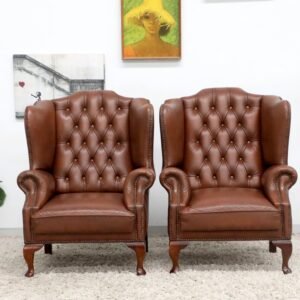 GENUINE LEATHER CHESTERFIELD WING CHAIRS