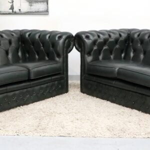 GENUINE LEATHER GREEN CHESTERFIELD PAIR OF 3 SEATER SOFA