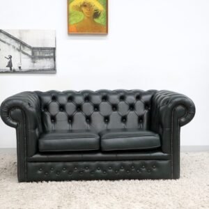 GENUINE LEATHER GREEN CHESTERFIELD 2 SEATER SOFA