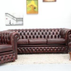 GENUINE LEATHER CHESTERFIELD LOUNGE SUITE(4 PC)