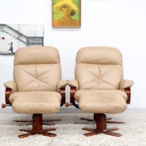 Genuine Leather TESSA RECLINER CHAIRS WITH FOOTSTOOLS