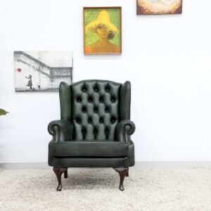 GENUINE LEATHER CHESTERFIELD WINGCHAIR