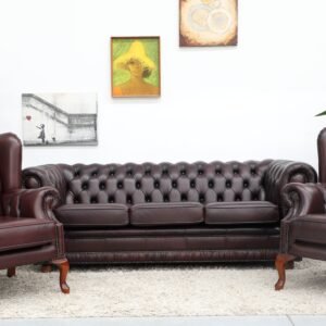 GENUINE LEATHER CHESTERFIELD 3 SEATER SOFA AND WINGCHAIRS(3 PC)