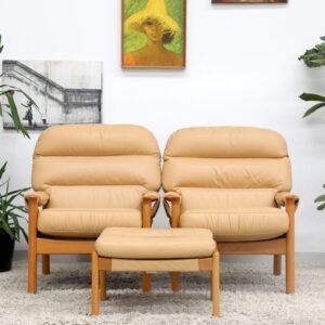 Retro Vintage Tessa Wellington Pair of Armchairs and Footstool